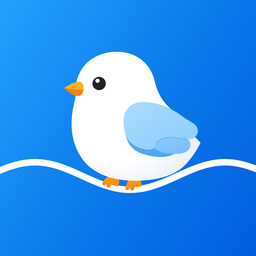 Tideflock app icon: a white bird with a light-blue wing and orange beak perched on a wave, on a blue background